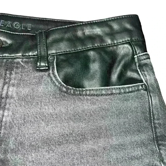 American Eagle Sz‎ 14 Jeans Straight Leg Faux Leather Trim Stretch - Picture 12 of 16
